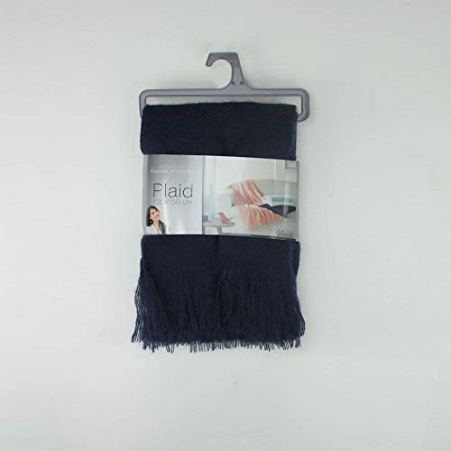 Douceur d'Intérieur Shelly - Blanket with Acrylic Fringes (polyester, 150 x 120 cm), Color Blue