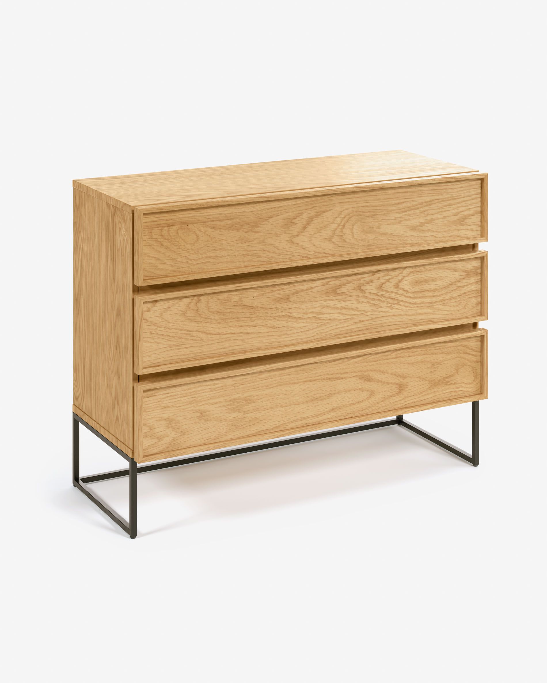 Oak and steel chest of drawers