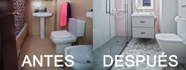 Before and After a bathroom without reforms that bets on gray and pink for its radical change