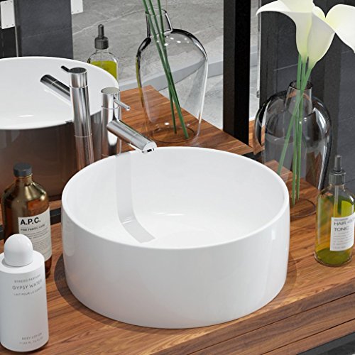 Festnight Round Basin - Color White Ceramic Material, 40x15 cm