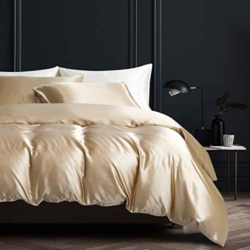 Damier Bed linen 155 x 220 beige plain satin bedding set Deluxe high quality duvet cover with zipper and 1 pillowcase 80 x 80 cm