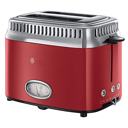 Russell Hobbs Retro - Vintage Toaster (2 Wide Slots, for 2 Slices, 1300 W, Inox, Red) - ref.  21680-56