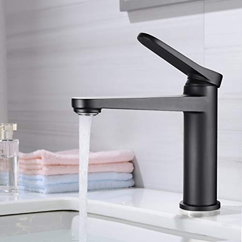 Dalmo Black Basin Faucet, Bathroom Faucet with Removable Aerator without Tool, Hot and Cold Water, Lead Free Single Handle Sink Faucets and Brass Faucet, Save Water 30%