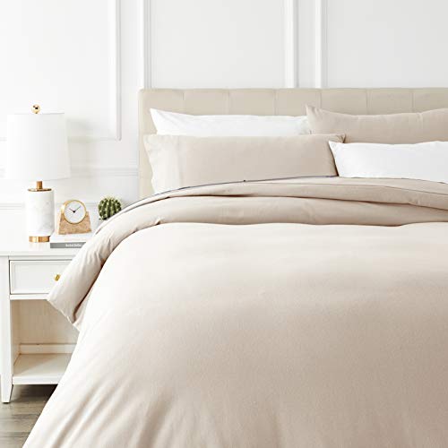 AmazonBasics Flannel Bedding Set with Duvet Cover - 230 x 220 cm / 50 x 80 cm x 2, Beige