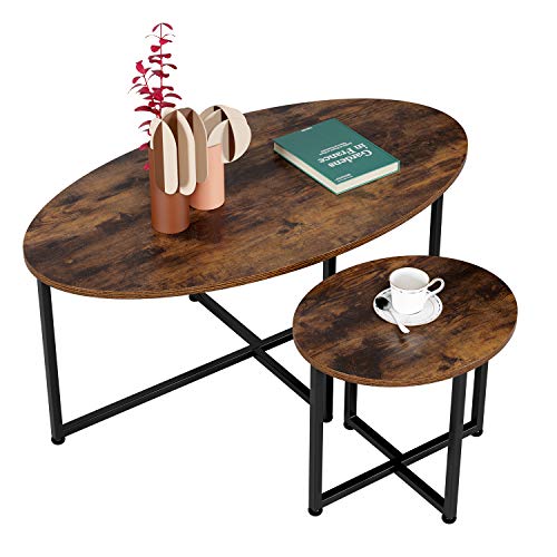 Homfa 2 Oval Side Tables Coffee Tables Coffee Tables for Living Room Side Table Vintage Sofa