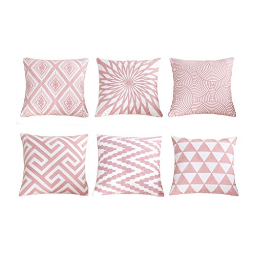 SIMPVALE Set of 6 Cushion Covers with Embroidery for Garden Furniture decoration, Color Pink, 45cm x 45cm, Pink, 6 * 18"x18"