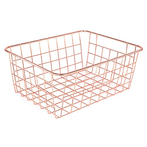 Rose Gold Iron Wire Storage Baskets Iron Stand Multipurpose Desk Organizer Makeup Brush Metal Mesh Wire For Bathroom Kitchen and More (Rose Gold)