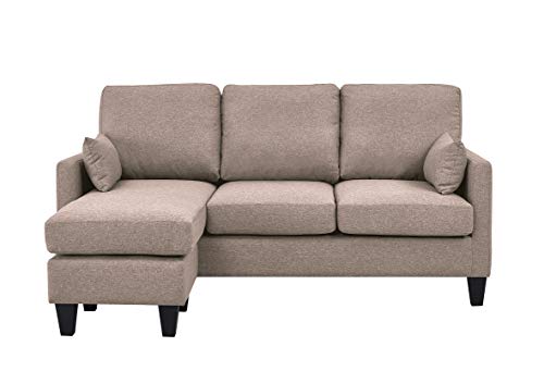 Astan Hogar AH-AR40700AR Lena-3 Seater Sofa Bed with Chaise Longe, Upholstered Fabric, Sand,