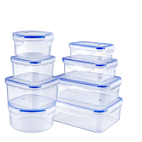 DEIK Lunch Boxes, Food Containers, Airtight Container Set, 8 Pieces, BPA Free, Dishwasher Safe, Freezer Safe, Assorted Sizes, Transparent Color