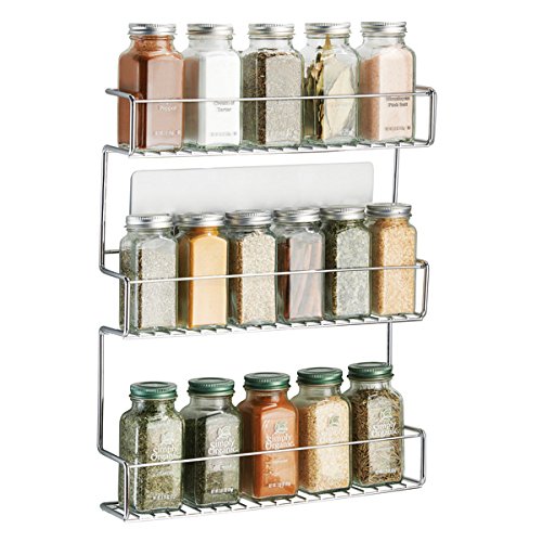 mDesign AFFIXX Self Adhesive Kitchen Spice Rack - Metal Spice Racks with Three Shelves - Handy Silver Color Spice Organizer - Metal