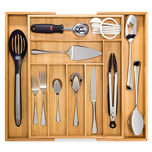 Artisware Bamboo Extendable Drawer Organizer, Cutlery and Utensil Tray (7 Expandable Compartments)