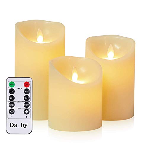 Da by LED Candles, 3 Flashing LED Flame (10cm, 12.8cm, 15.2cm), 300 Hour Flameless Candle and 10 Button Remote Control.[Clase de eficiencia energética A]