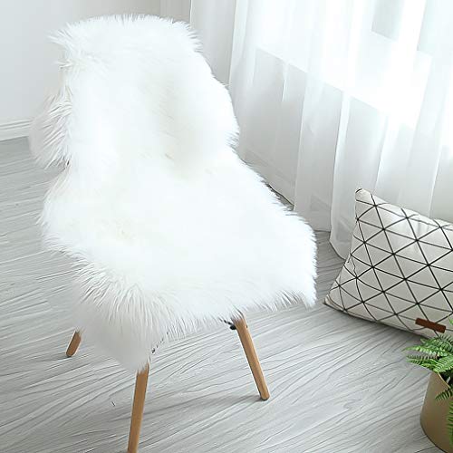 ZCZUOX Faux Sheepskin Fleece Rug, Shaggy Elegant Long Pile Fluffy Excellent Quality Faux Fur Wool Rug (White, 60x90cm)