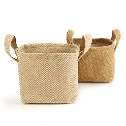 Jute Cotton Storage Baskets - 2 Pack |  Cotton and jute organizers with carry handles |  Cotton linen |  M&W