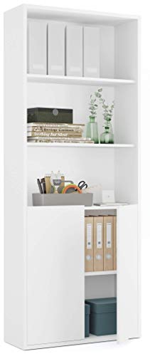 Pitarch Bookcase shelf 1 Wardrobe 4 shelves office White Office High Storage unit 197x76x33 cm