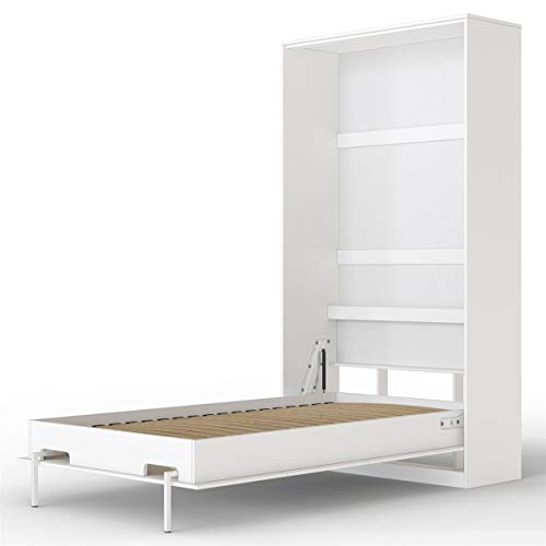 SMARTBett Basic Folding Bed Folding Bed Wall Bed (White, 90 x 200 cm Vertical)