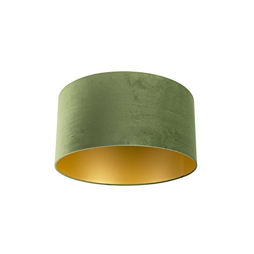 QAZQA Cotton Green / gold velvet lampshade 50/50/25, Round / Cylindrical Pendant lamp shade, Floor lamp shade