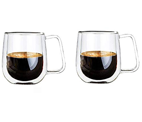 Vicloon Cristal Double Wall Glass, Double Coffee Mug 250 ml, Heat Resistant Coffee Mugs, Double Wall Borosilicate Glass Suitable for Tea, Coffee, Cappuccino (Set of Two)