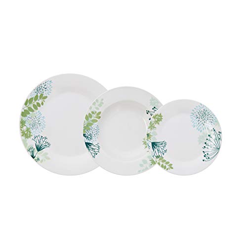 Bidasoa Botanic Decorated White Porcelain Dinnerware 18 Pieces Complete and Modern (Plates, Bowls and Dessert)