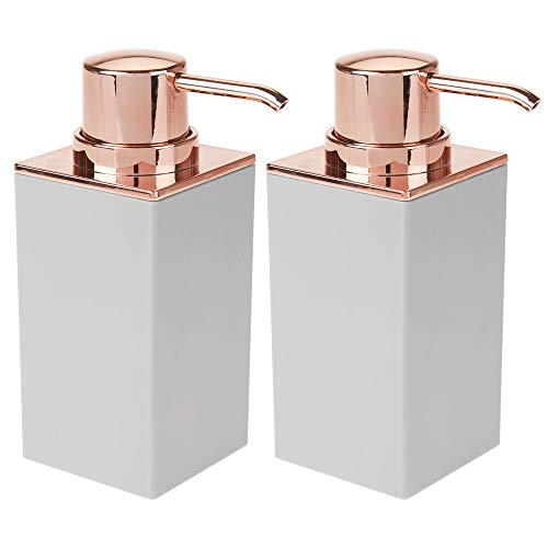 mDesign Set of 2 refillable soap dispensers - Handy liquid soap dispenser of approx.  300ml - Stylish Plastic Bathroom Hand Soap Dispenser - Light Gray & Rose Gold