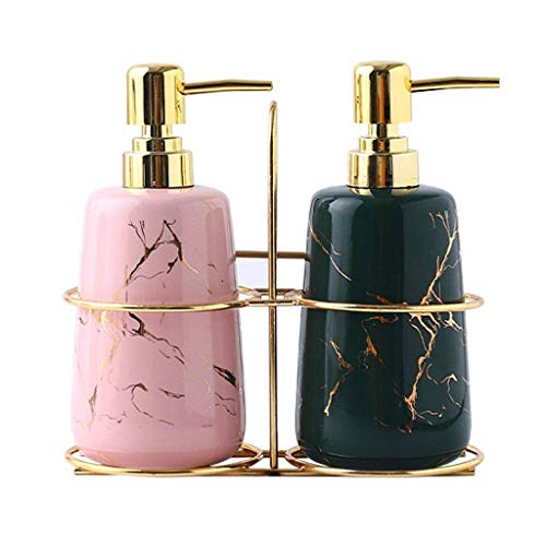 Hands Free Soap Dispenser, 2 Pack Stainless Steel Shelf Soap Dispensers, Refillable Soap and Liquid Dispenser Set, Gold Plastic Pump for Kitchen, Bathroom (Colo