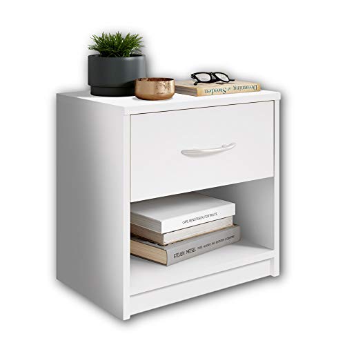 Stella Trading Pepe Bedside Table, Wood, White, 28 x 39 x 41 cm