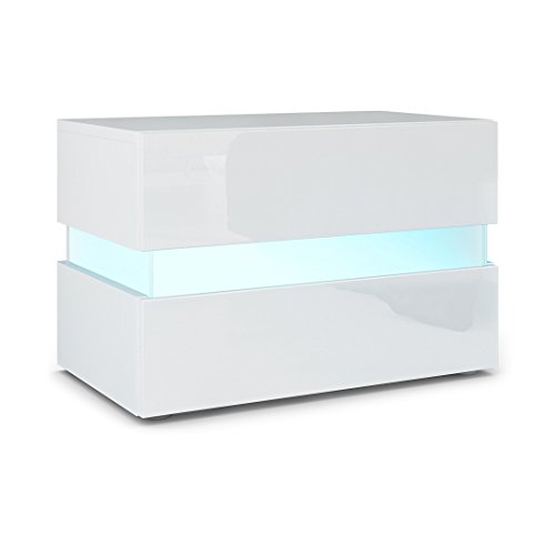 Flow Nightstand, Matte White Body / High Gloss White Front with LED Lighting