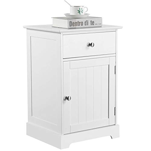 Yaheetech Bedside Table with drawer Auxiliary Furniture for Bathroom White Table for Bedroom Living Room Bathroom 35 x 40 x 60 cm