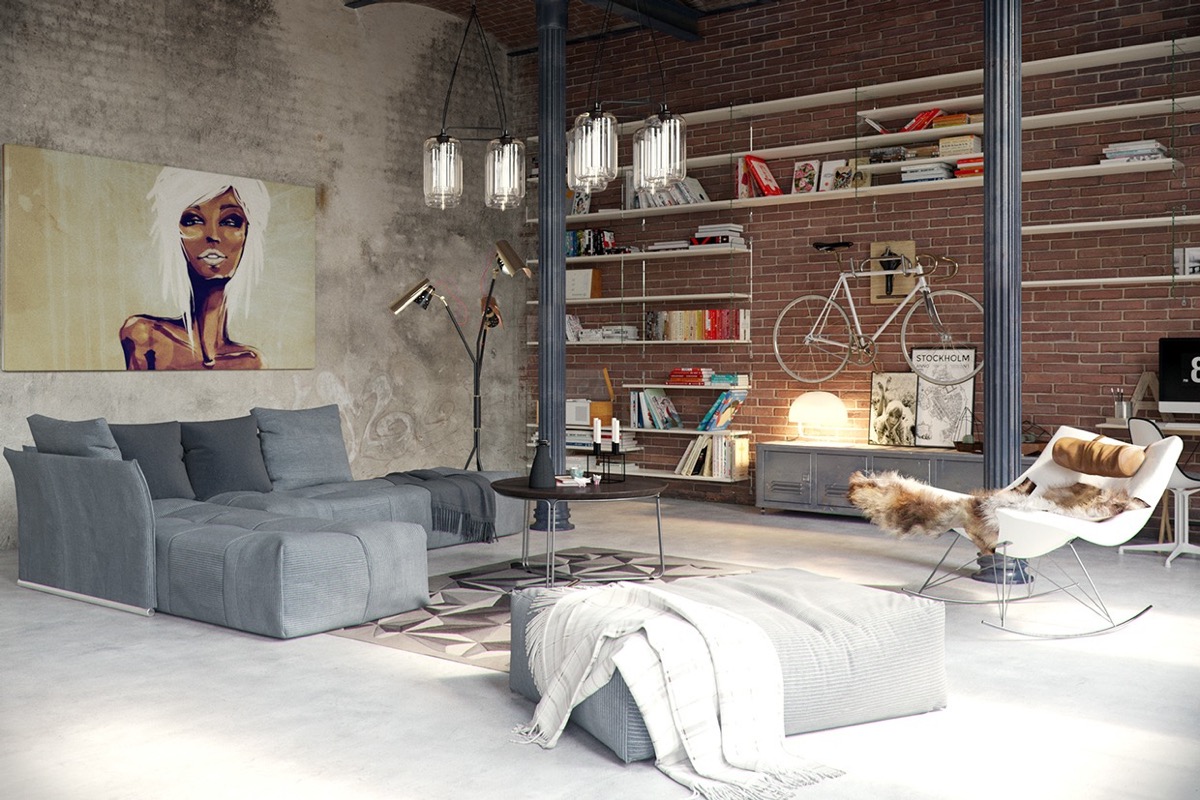 living room-modern-industrial-brick-accessories