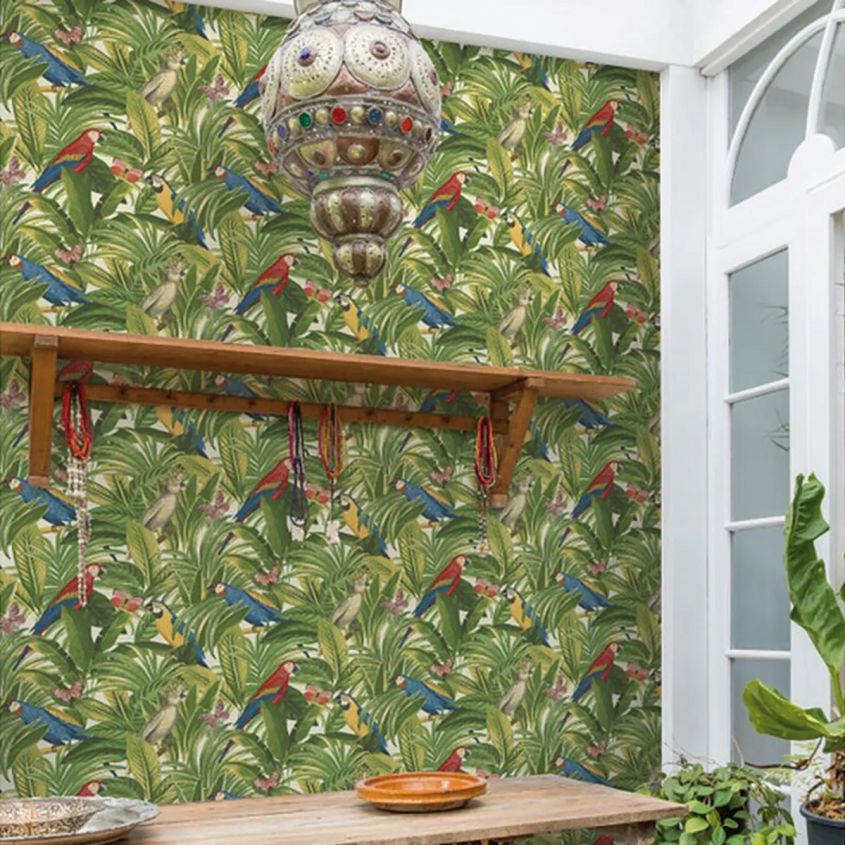 jungle wallpaper and leroy merlin parrots