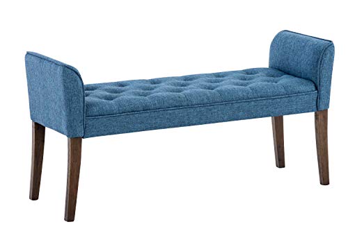 Cleopatra Chaise Longue with Fabric Upholstery I Long Chesterfield Style Padded Bench I Long Chair I Color :, Color: Blue, Frame Color: Dark Aged