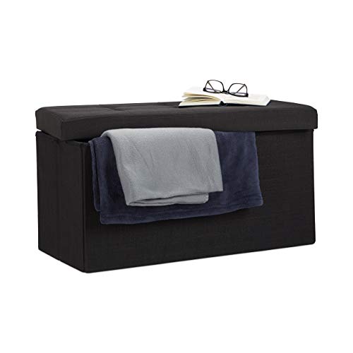 Relaxdays Foldable Storage Trunk, Linen, Black, 38 x 76 x 38 cm