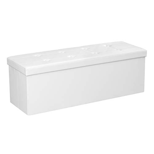 Songmics Trunk Puff - Stool for storage, Folding Maximum load of 300 kg, White, 110 x 38 x 38 cm