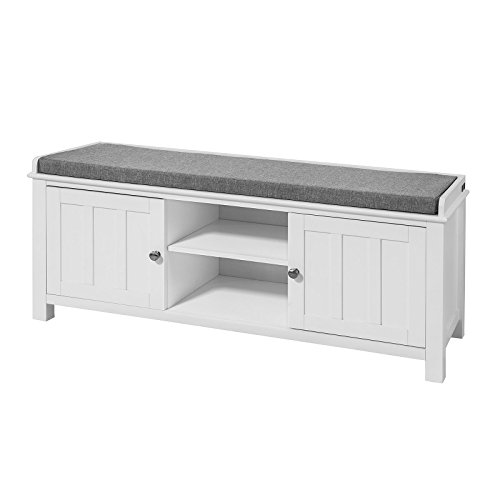 SoBuy Shoe Cabinet with Two Closed Doors and Two Shelves, Storage and Bench with Cushion on Top ， Cabinets, FSR35-W, ES