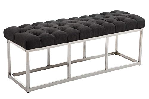 Amun Bed Foot Stool Upholstered In Fabric |  Chesterfield Style Hall Bench |  Living Room Bench with Stainless Steel Base I Color :, Color: Dark Gray, Size: 120 cm