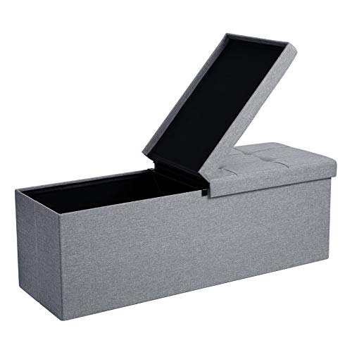 SONGMICS Storage Bench, Trunk with Flip Lid, Folding Seat, for Bed, Bedroom and Corridor, Space Saving, 120L, Max Load.  300kg, Sponge Filled, Light Gray LSF71G