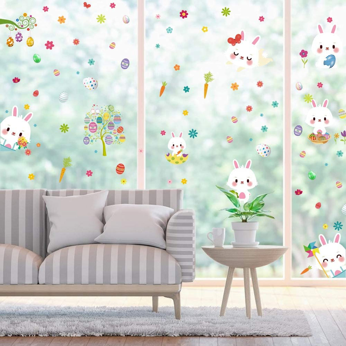 Window decorations for Easter with stickers.