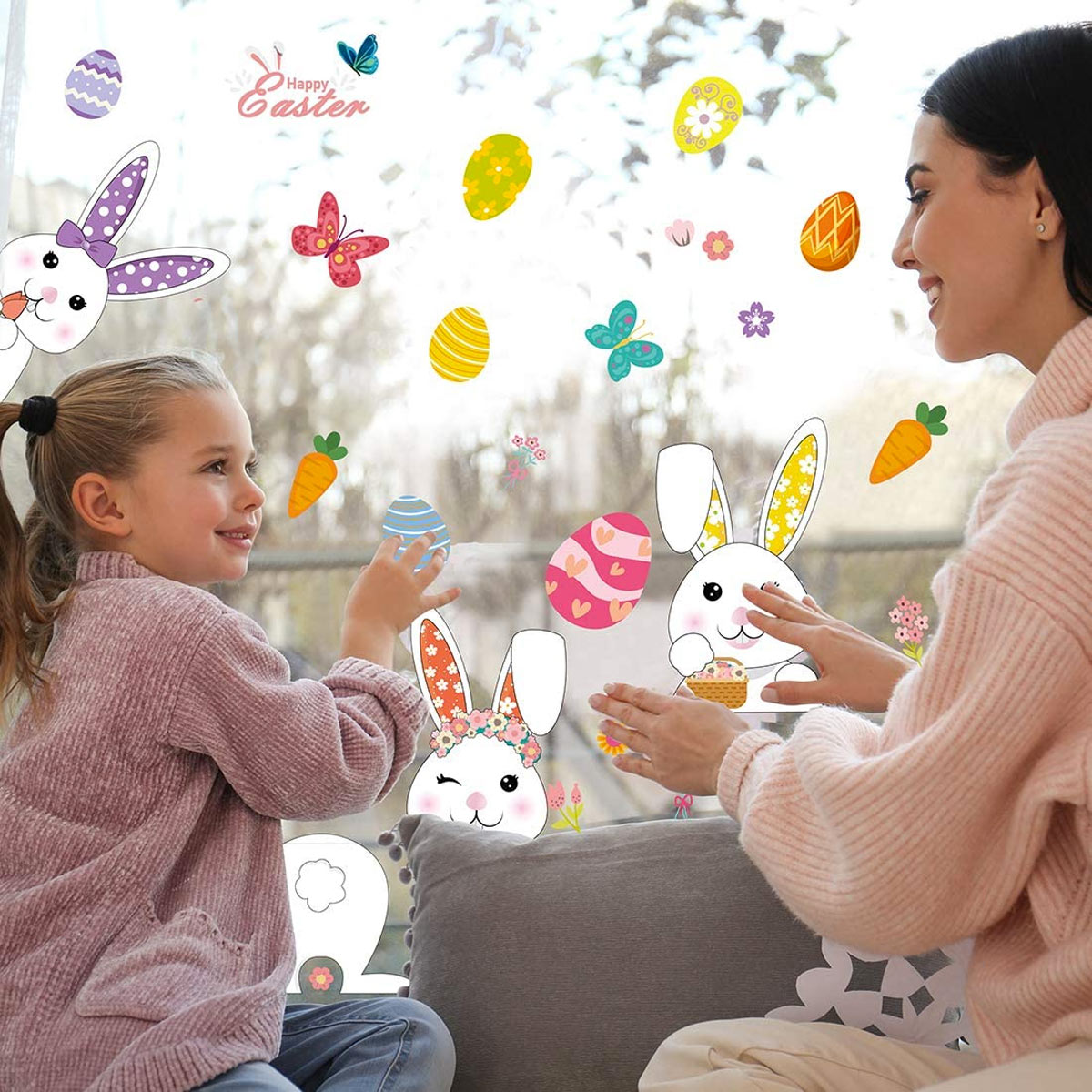 Window decorations for Easter with stickers.