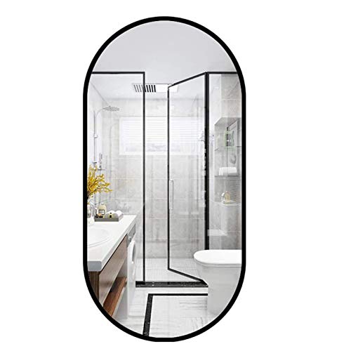 Bathroom Wall Mirror Decoration, Creative Nordic Oval Frame Wall Hanging Makeup Mirror Bathroom Living Room Bar Cafe Front Door Mirror, Black, 50 x 80cm