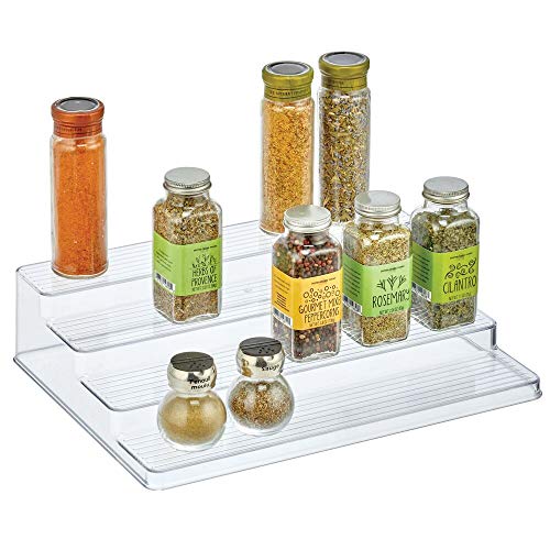 mDesign Spice Organizer - Handy 4 Tier Plastic Cabinet Organizer Stand - Spice Racks for Storing Condiments and Other Packaged Foods - Transparent