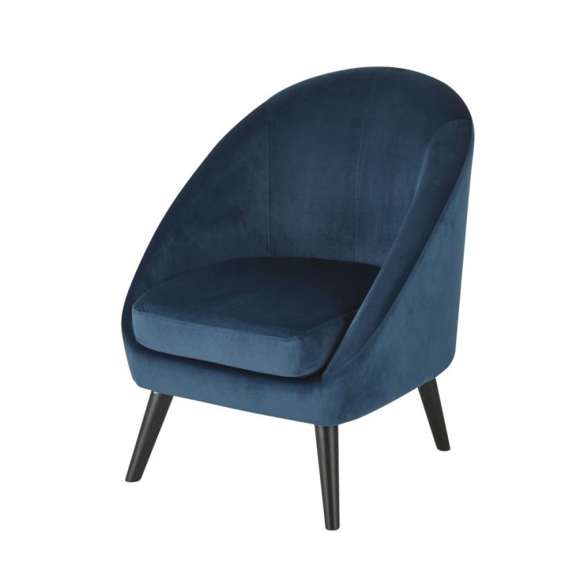 Vintage armchair in midnight blue velvet and solid birch wood