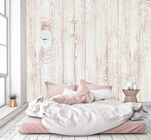 murimage White Wood Optical Wallpaper 274 x 254 cm Includes Glue Photo Murals Vintage Shabby Chic Scandinavian 3D Boards Photo Mural Wall