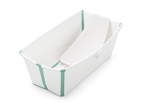 STOKKE® Flexi Bath® - Foldable baby bath with seat for newborns │ Portable pool for children up to 4 years - Color: White Aqua