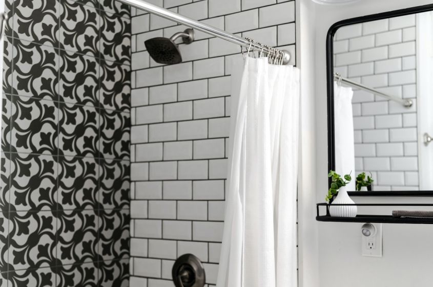 modern black and white tile bathroom