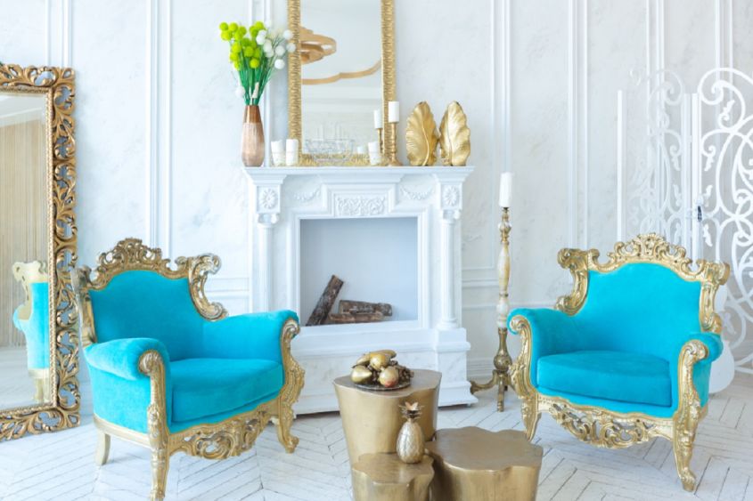 blue and gold armchairs