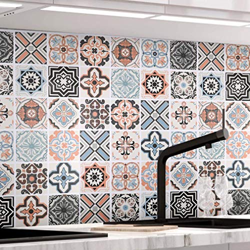 KINLO Retro Colors Mosaic Picture Wall Adhesive Wallpaper, PVC Sticker for Decorating Tiles Furniture Kitchen Bathroom, Mold & Water Oil Proof, 0.61 * 5M per Roll