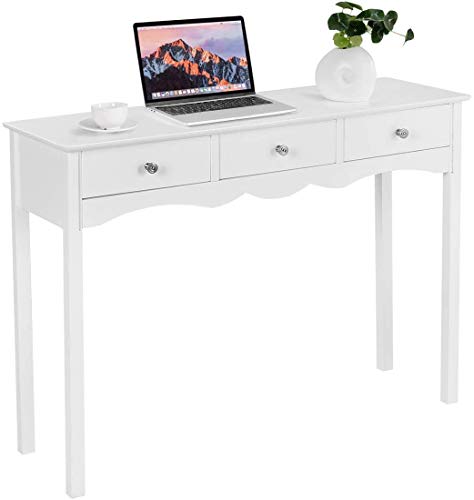 GIANTEX - Vintage console table with 3 drawers, compact entry table, ideal for living room, hallway, hall, white, 100 x 75 x 32 cm