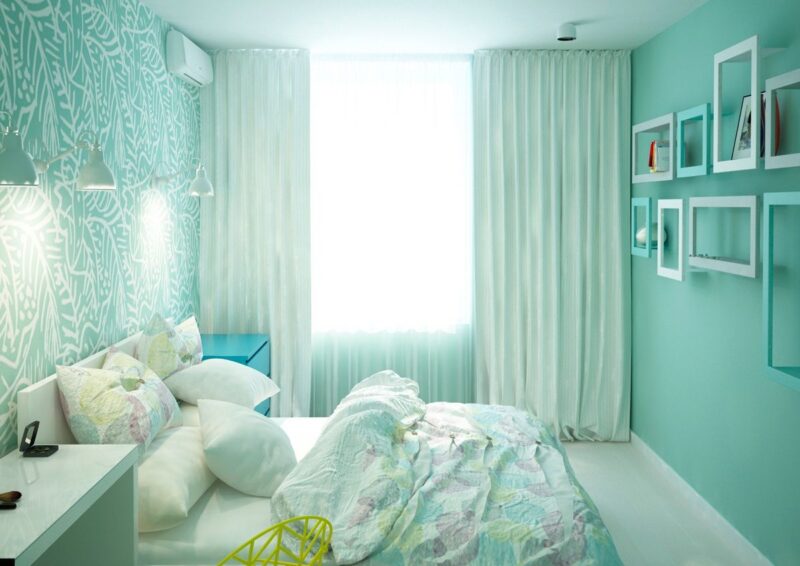 Aqua green for the bedroom walls: 6 delicate inspirations