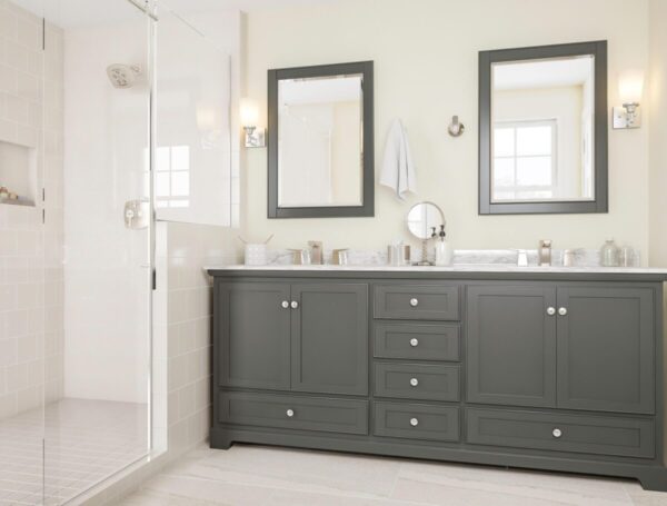 Cream-colored bathroom walls