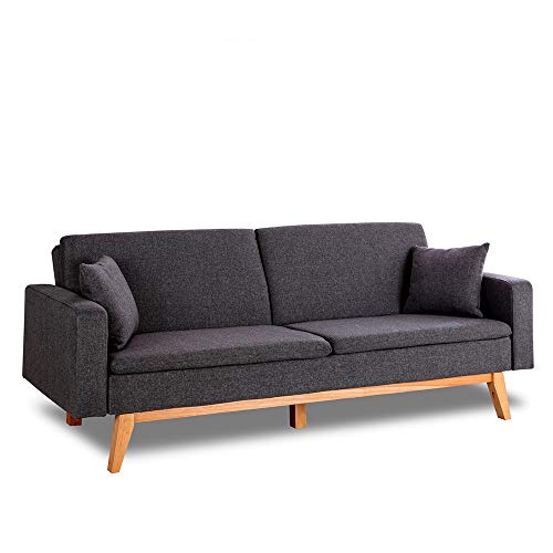 Don Descanso, Reine 3 Seater Sofa Bed, Upholstered in Fabric, Marengo Gray Color, Book Opening System or Click-clack, Sofa size: 206x74x83 cm, Bed size: 206x99x83 cm, Includes 2 Cushions